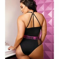 Fantasy Lingerie Vibes Pussy Power Micro-net Playsuit Black Queen Size