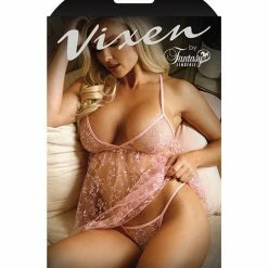 Fantasy Lingerie Vixen Embroidered Babydoll & G-string Light Pink