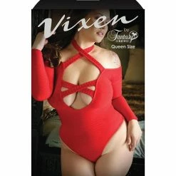 Fantasy Lingerie Vixen Havana Nights Long Sleeve Bodysuit With Snap Closure Red Queen Size