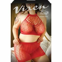 Fantasy Lingerie Vixen High Neck Halter Net Top & Tie Back Skirt Red Qn