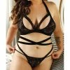 Fantasy Lingerie Vixen Lace Bralette W-wrap Ties & Panty Black Qn