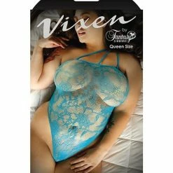 Fantasy Lingerie Vixen One Shoulder Stretch Lace Teddy Blue Qn