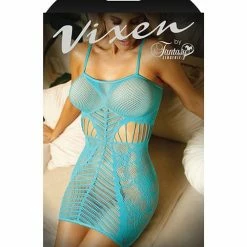 Fantasy Lingerie Vixen Stripe Pattern Net Dress Blue