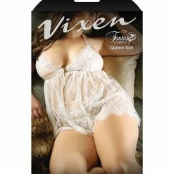 Fantasy Lingerie Vixen Sunrise Serenade Lace Babydoll & Panty White Queen Size