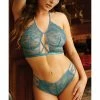 Fantasy Lingerie Vixen Teal Me No Lies Crisscross Lace Halter Bralette & Panty Teal One Size Fits Most