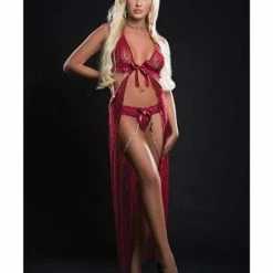 G World Intimates Cut Out Open Front Flyaway Night Gown With Pearl Chains & Panty One Size Fits Most Lingerie