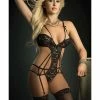 G World Intimates Embroidered Lace Strappy Garter Teddy & Stockings One Size Fits Most Lingerie