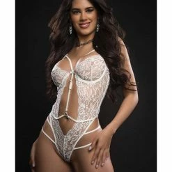 G World Intimates Lingerie Floral Sheer Plunge Teddy One Size Fits Most