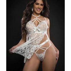 G World Intimates Lace Halter Babydoll With High Waist Strappy Panty One Size Fits Most Lingerie