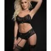 G World Intimates Lingerie Lacey Bustier Top, Garter Boyshort With Stockings