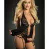 G World Intimates O Ring Babydoll Zip Crotch Teddy & Stockings Black One Size Fits Most