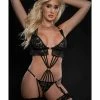 G World Intimates O-Ring Caged Garter Teddy With Lace Garters One Size Fits Most Lingerie