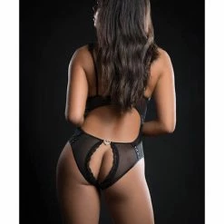 G World Intimates Open Cups Laced Teddy With Open Rear View Black One Size Fits Most