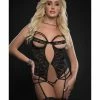 G World Intimates Open Cups Plunge Gartered Teddy With Stockings One Size Fits Most