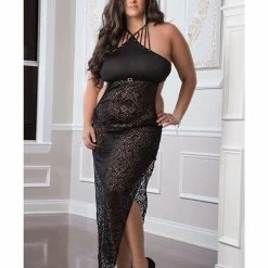 G World Intimates Lingerie Shoulder Baring Laced Night Dress Black Queen Size
