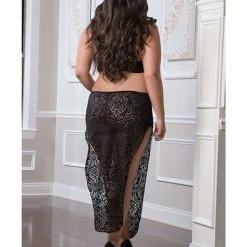 G World Intimates Lingerie Shoulder Baring Laced Night Dress Black Queen Size