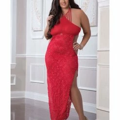 G World Intimates Lingerie Shoulder Baring Laced Night Dress Red Queen Size