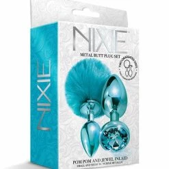 Global Novelties LLC Anal Toys Nixie Metal Butt Plug Set With Jewel Inlaid & Pom Pom