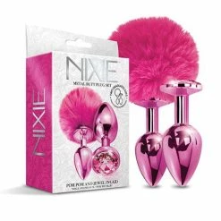 Global Novelties LLC Anal Toys Nixie Metal Butt Plug Set With Jewel Inlaid & Pom Pom