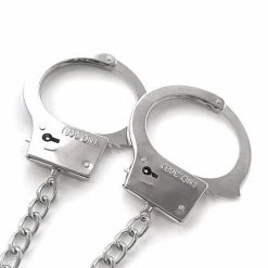 Global Novelties LLC Kink & BDSM Nixie Metal Butt Plug W-inlaid Jewel & Cuff Set - Silver Metallic