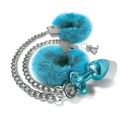 Global Novelties LLC Nixie Metal Butt Plug With Inlaid Jewel & Fur Cuff Set