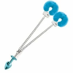 Global Novelties LLC Nixie Metal Butt Plug With Inlaid Jewel & Fur Cuff Set