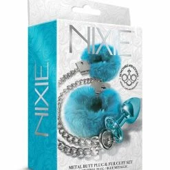 Global Novelties LLC Nixie Metal Butt Plug With Inlaid Jewel & Fur Cuff Set