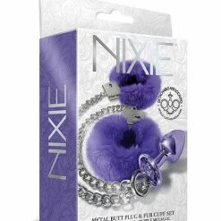 Global Novelties LLC Nixie Metal Butt Plug With Inlaid Jewel & Fur Cuff Set