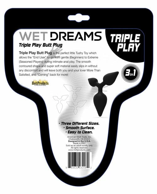 Hott Products Wet Dreams Triple Play Anal Plug - Black