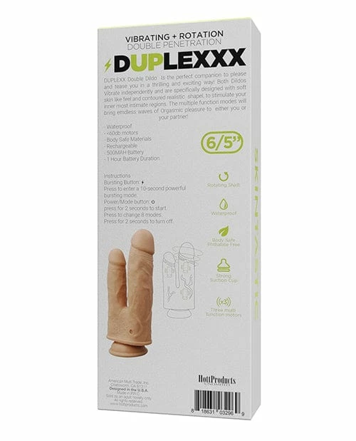 Hott Products Skinsations DupleXXX Vibrating & Rotating Double Dildo - Flesh