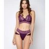 Icollection Lingerie Cross Dye Lace & Microfiber Bra Set & Panty Purple