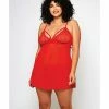Icollection Lingerie Galloon Lace & Fine Mesh Babydoll & G-string Red