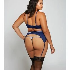 ICollection Lingerie Geometric Lace With Matte Microfiber Ba, Garter Belt & G-string