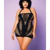 Icollection Lingerie Heart Of Chaos Seamless Chemise W-halter Strap & Vertical V Cut Outs Black Qn