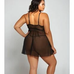 ICollection Lingerie Jacquard Lace, Fine Mesh Babydoll & G-string