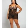 ICollection Lingerie Jacquard Lace, Fine Mesh Babydoll & G-string