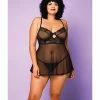Icollection Lingerie Soft Mesh Babydoll & G-string Black