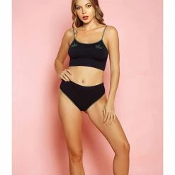 ICollection Lingerie Toxic Traits Seamless Bra & Hipster Panties Black One Size Fits Most