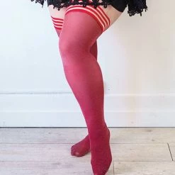 Kix'ies Holly Sparkle Thigh High Cranberry D Lingerie