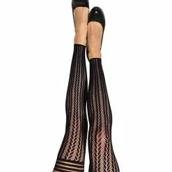 Kix'ies Lindsay Footless Fishnet Stripe Thigh Highs Black C Lingerie