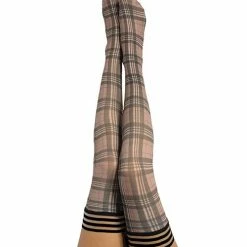 Kix'ies Lori Plaid Thigh Highs Tan Lingerie