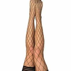 Kix'ies Michelle Large Fishnet Thigh High Black A Lingerie