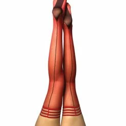 Kix'ies Monica Sheer Cuban Heel With Back Seam Thigh Highs Red A Lingerie