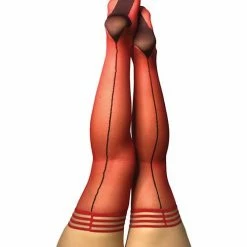 Kix'ies Monica Sheer Cuban Heel With Back Seam Thigh Highs Red C Lingerie