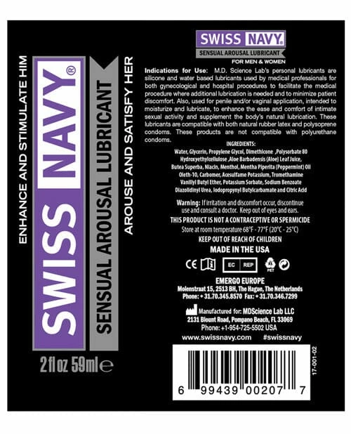 M.D. Science Lab Lubes Swiss Navy Sensual Arousal Lubricant - 2 Oz.