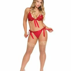 Magic Moments Int'l 4sugar & Spice Ribbon Tie Bra & Panty Red