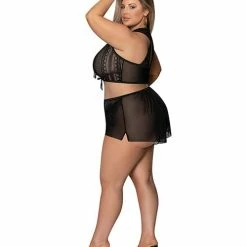 Magic Moments Int'l Lingerie Modern Romance Tie Front Halter & Tap Pant Black 2x