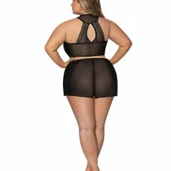 Magic Moments Int'l Lingerie Modern Romance Tie Front Halter & Tap Pant Black 2x