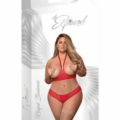 Magic Moments Int'l Risque Business Cupless Bra & Crotchless Panty Red Qn
