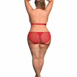 Magic Moments Int'l Risque Business Cupless Bra & Crotchless Panty Red Qn